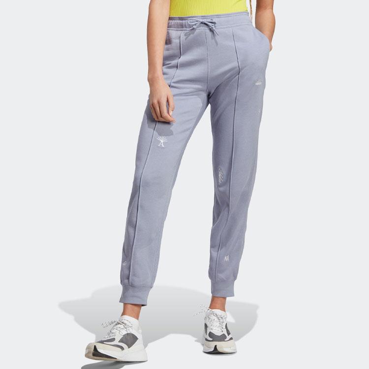 Adidas Healing Crystals Inspired Solid Color Logo Letter Print High Waist Cuffed Sports Pants Women Bottoms Silver Gray Violet IC0808