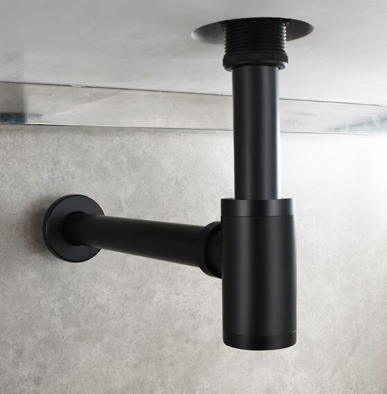 Brass Black Bottle Trap Bathroom Sink Vanity Basin Pipe Waste Drain Pipe Siphon Drainer P-Trap Sink Brass