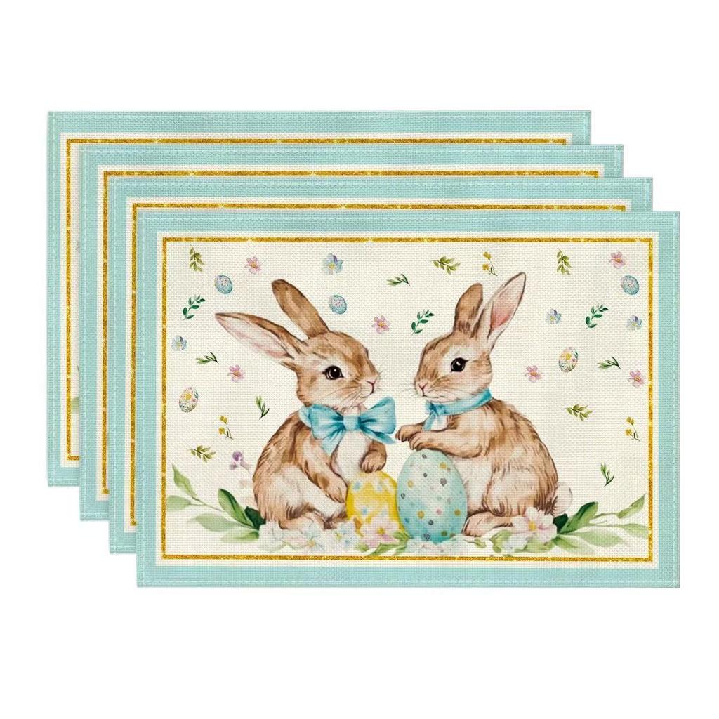 Ostern Leinen Tischsets Hase Ostereier Restaurant Wohnzimmer Heimdekoration Tisch Rutschfeste Matte
