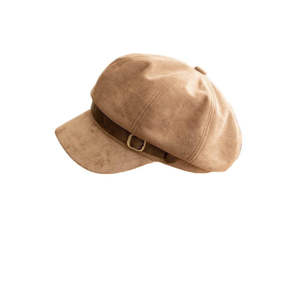 Warm Newsboy Hat Flat Top Women Octagonal Hat Casual Suede Berets  Autumn Winter
