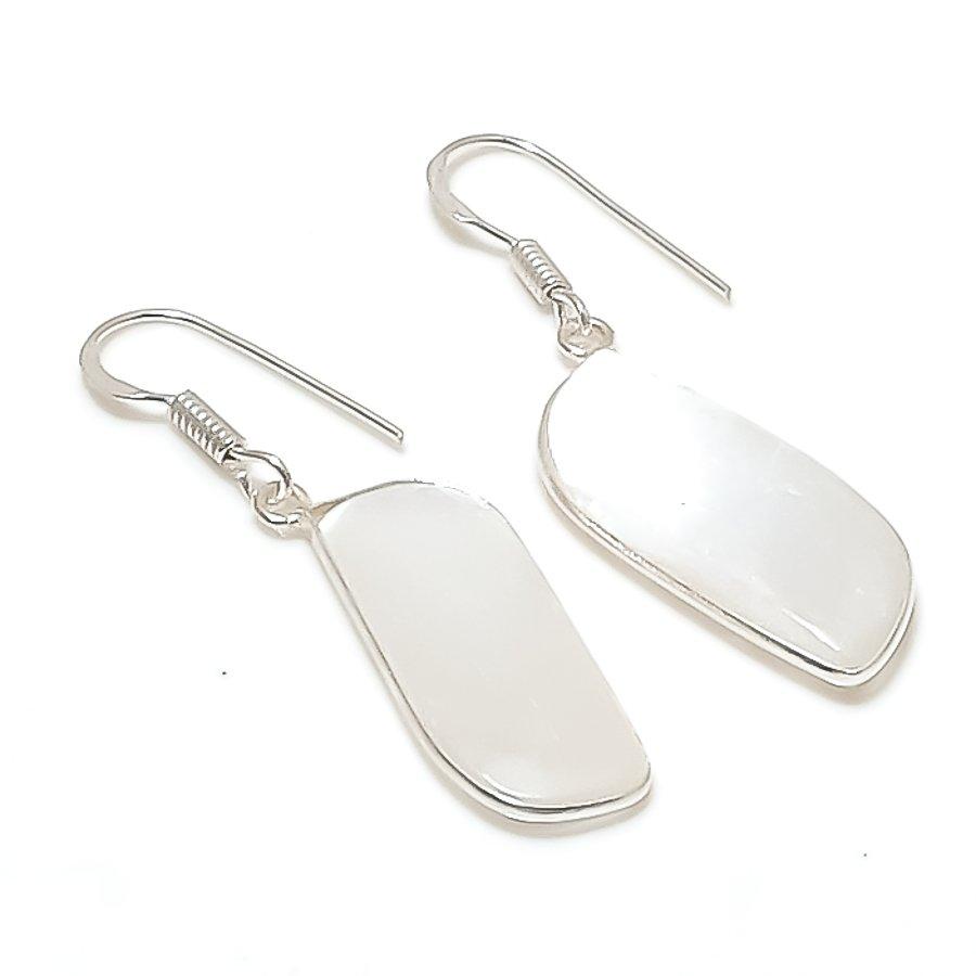 Natural Selenite Gemstone Handmade 925 Sterling Silver Earring 1.77" AE-11393