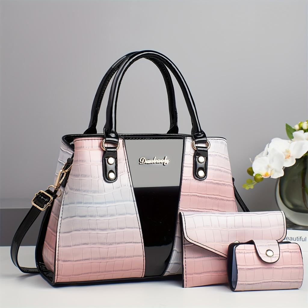 3pcs Women's Luxury Handbag Suitable for Weddings, Parties, - Detachable Strap & Zipper Closure, Shiny / Pattern Purses