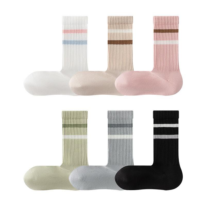 Female Autumn Pure Cotton Stripe Essential Oil Emollient Bacterializer Deodorant Anti Pilling Right Angle Sport Tube Socks