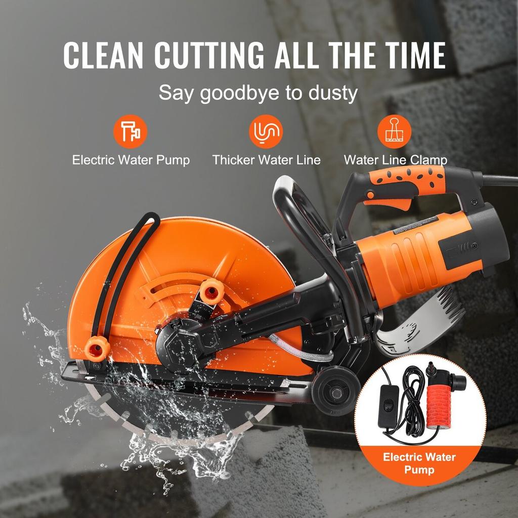 14'' Electric Concrete Saw Wet/Dry Saw Cutter with Water Pump and Blade