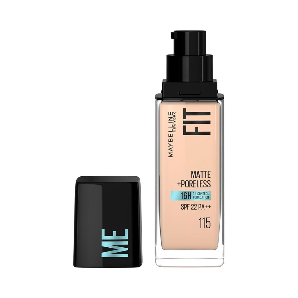 Maybelline New York Fit Me Matte Poreless Liquid Foundation 115 Ivory 30ml With SPF 22 Oil Absorbing Lightweight Long Wear Natural Finish