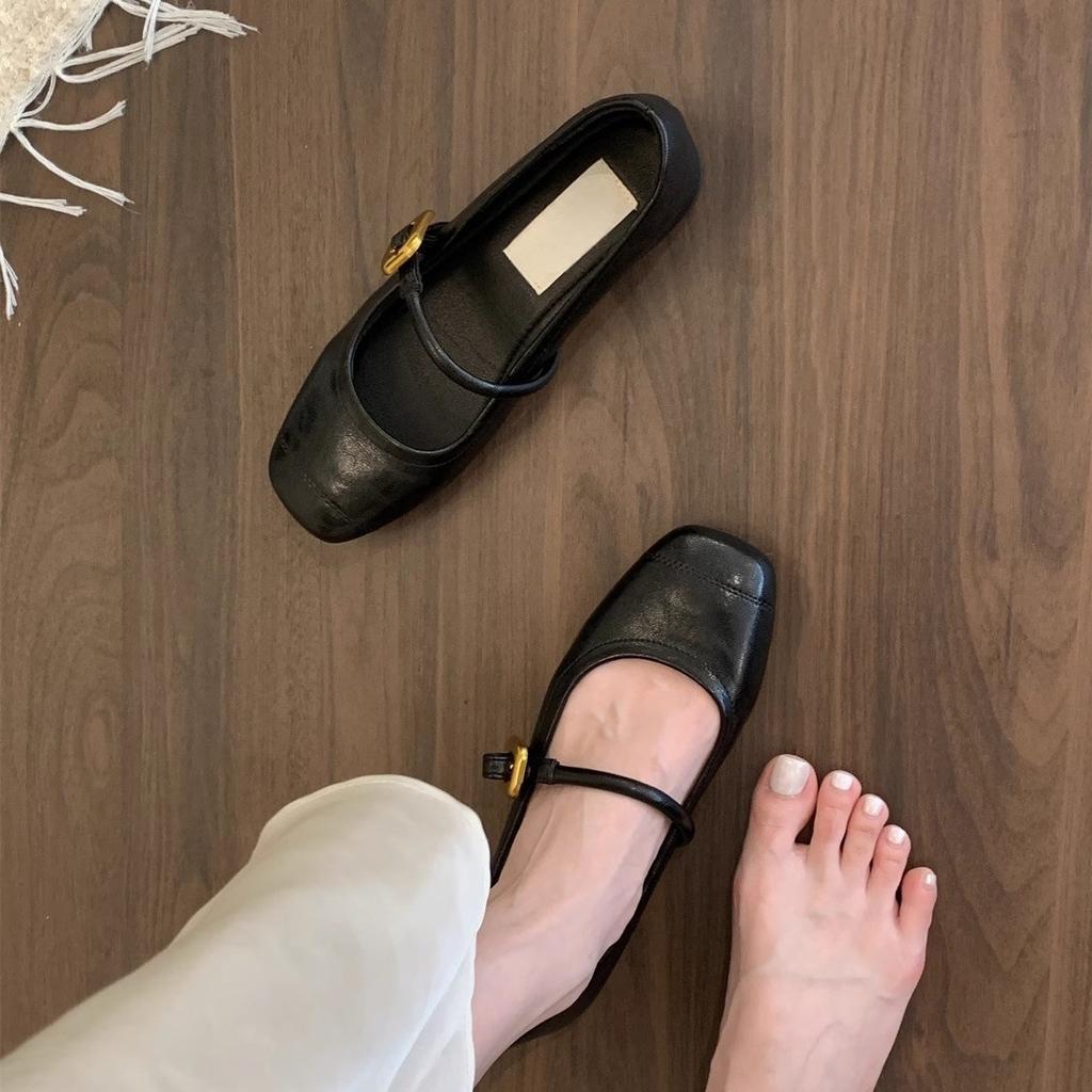 Silver Light Mouth Single Shoes Women's Spring and Autumn Casual Retro Small Leather Shoes Soft Flat Mary Jane Shoes
