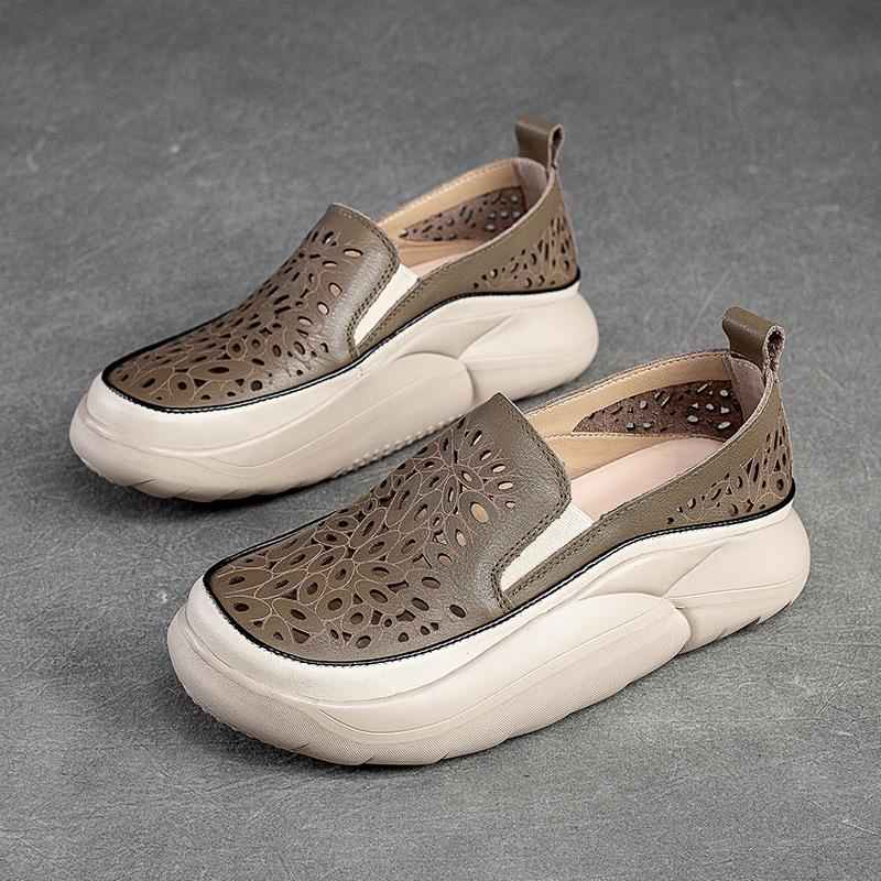 Fashion GKTINOO Fashion Women Hollow Sneakers 2025 Summer Thick Bottom Mixed Colors Genuine Cow Leather Platform Vulcanized Shoes