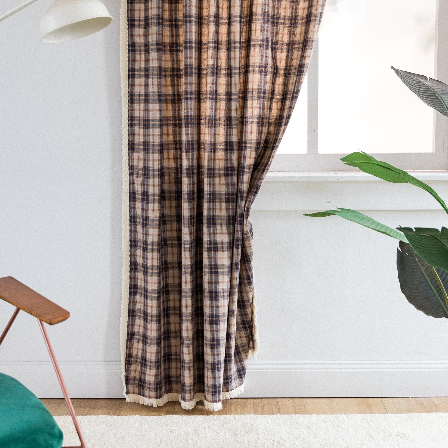 

Готовые шторы Рождественская зеленая клетка Ретро Маленькое окно Кухонная занавеска Полузатемняющие Легкие шторы Height 100 * Width 150cm