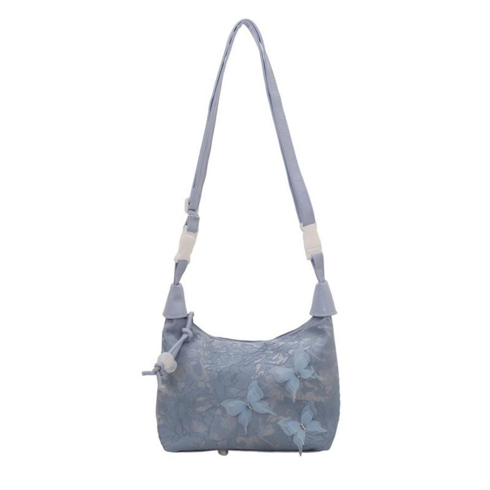 Chinese Style Butterfly Embroidery Shoulder Bag Zipper Closure Canvas Hanfu Embroidery Handbag Bead Cheongsam Bag Women