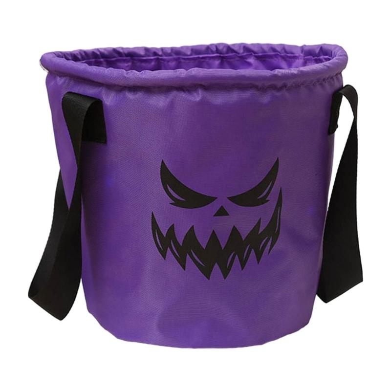 Halloween Candy Basket with LED Light Large Capacity Handle Design Pumpkin Shaped Candy Treat Bags Party Decoration