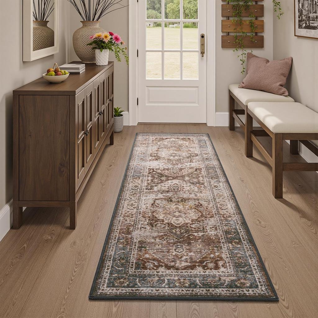 Böhmischer Stil Läufer Teppich Retro Leichter Luxus Flur Teppich Maschinenwaschbar Faltbar Rutschfest Schlafzimmer Bettvorleger Alfombra