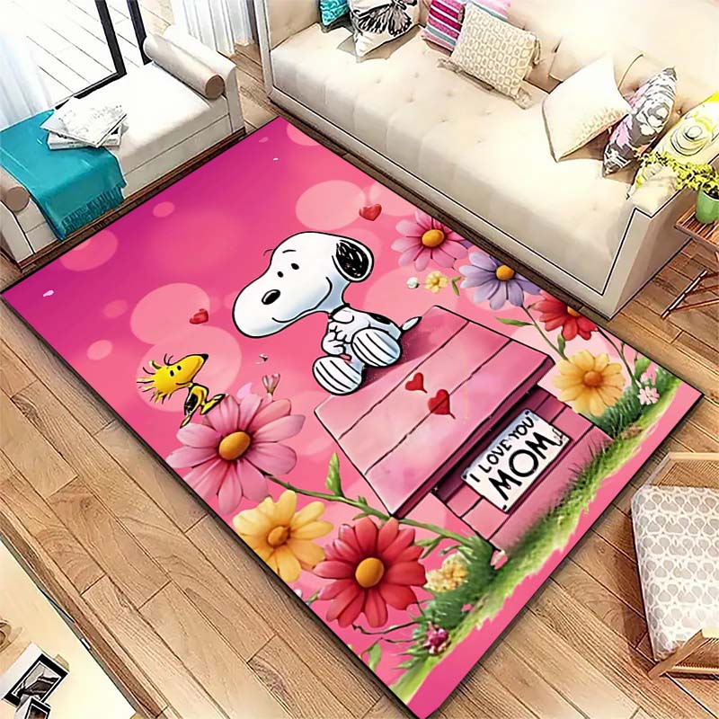 Cute Snoopy print decorative rug, perfect for home, bedroom, bedside, or office use, including swivel chairs.
