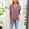Summer Spring Women's Solid Color V-neck Button Short Sleeve Casual Knit T-shirt