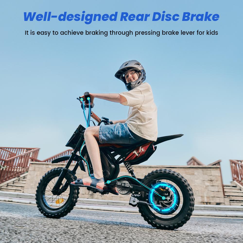 Moto Elettrica per Bambini iScooter A14 Motore 500W Batteria 36V/5.2Ah 27KM/H Sospensioni Anteriori e Posteriori Doppie Con Bluetooth Pneumatici da 14''