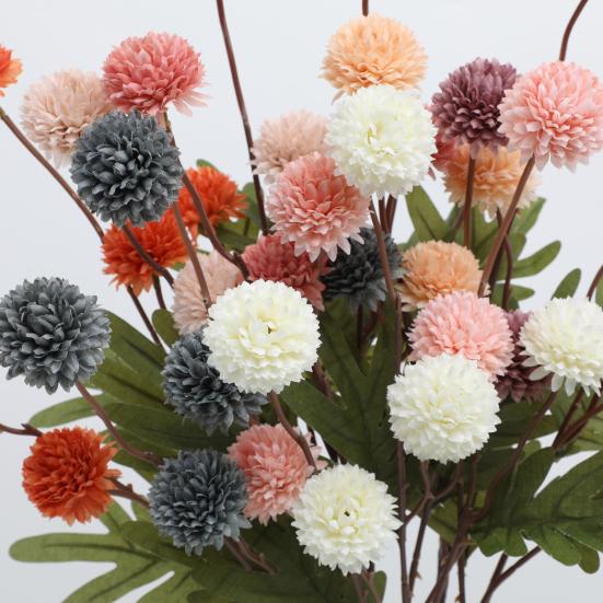 Faux Silk Pompon Mum Artificial Flowers 5 Heads Autumn Ball Chrysanthemum