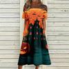 Women's Casual Halloween Print Round Neck Dress with Pockets