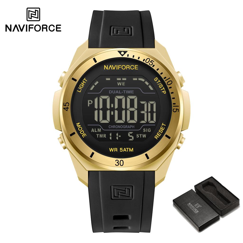 NAVIFORCE Original DIgital Watch Men LCD Display Calendar Date Chronograph Alarm Night Pattern Silicone Strap Waterproof Boys Watch NF7138