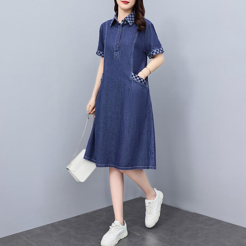 Plus Size Korean Style Summer 2026 Loose Fit Pocket Long Shirt Dress for Women 3XL