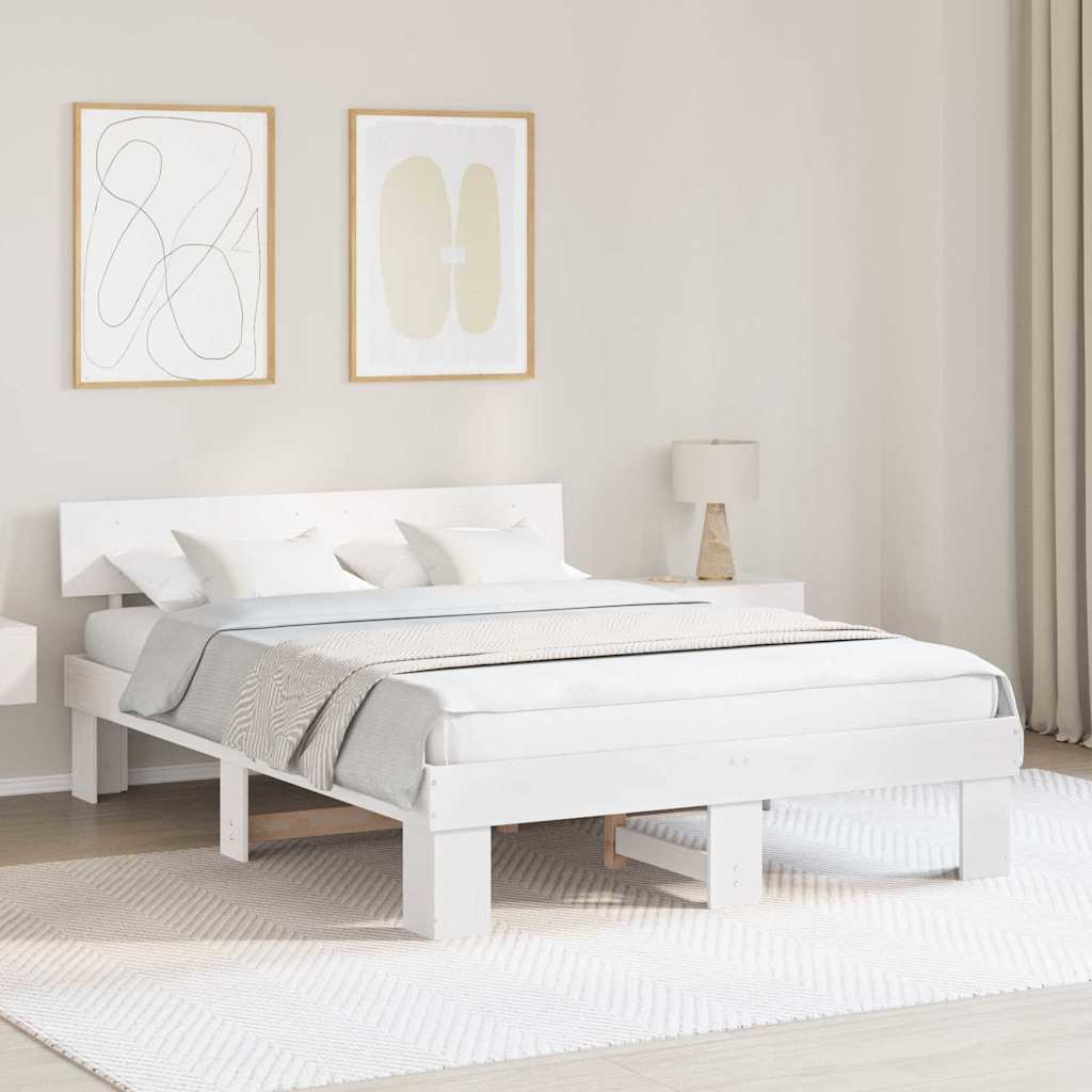 Bed Frame with Headboard White 140 x 200 cm Solid Pine Wood