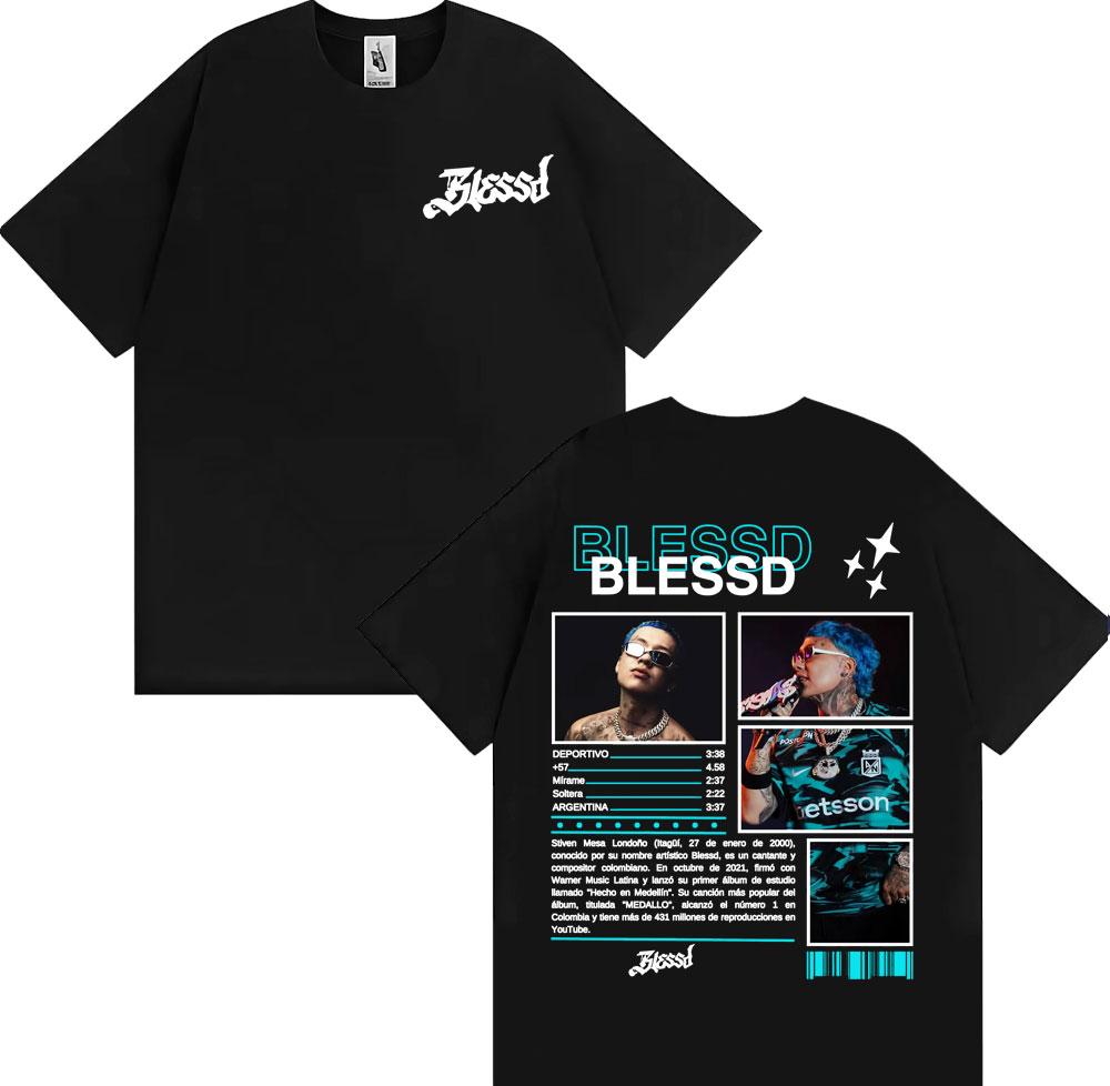 2025 Summer Rapper BLESSD BENDECIDO Tour Tshirt Mens Cotton Shortsleeved Tshirt Fashion 90 S Retro Hiphop Tshirt