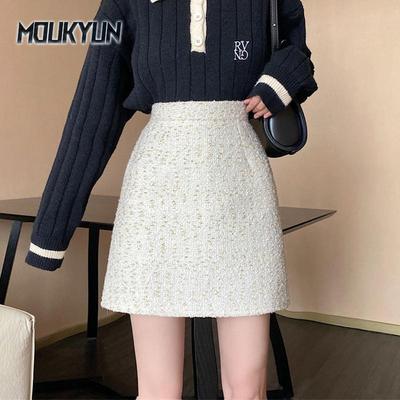 Lila Tweed Röcke Frauen Bleistift Bodycon Hohe Taille Röcke Vintage Herbst Winter Dünne Koreanische Elegante Kurze Mini Rock