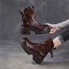 Johnature Retro Thick Soled Side Zipper Women's Short Boots Genuine Leather Knight Boots