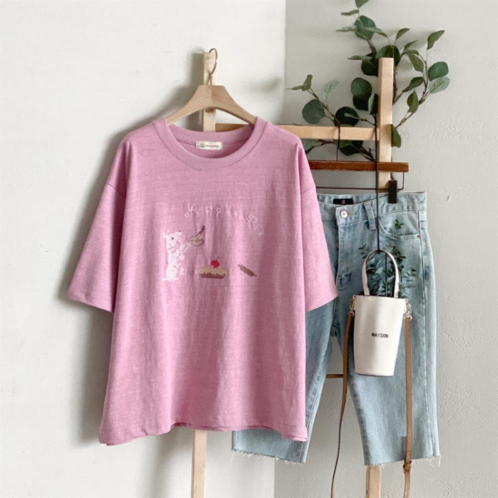 New Arrivals Open Run Women Embroidery Design Loose FiT CoTTon ShorT Sleeve T Sh