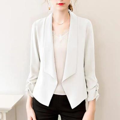 Women Cardigan Blazer Solid Color Long Sleeve Open Stitch Lapel Formal Business OL Commute Style Soft Breathable Thin Lady Coat