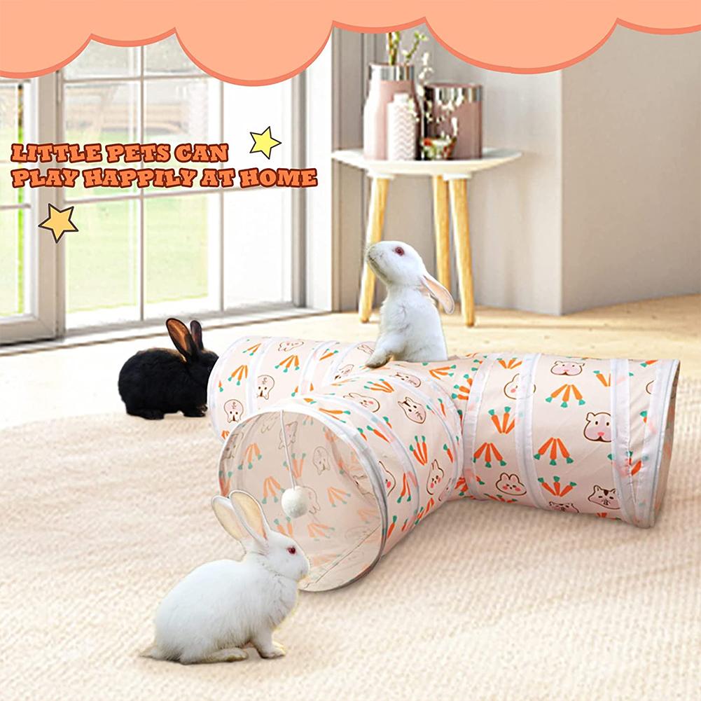 Suede T-shaped Tunnels Tubes Three-channel Foldable Hideout Pet Supplies Small Animal Tunnel Toys For Rabbits Guinea Pigs