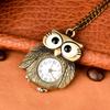 Cartoon Women's Man Owl Pocket Watch Cute Mini Antique Bronze Color Quartz Necklace Pocket Watch For Giving Family Birthday Gift