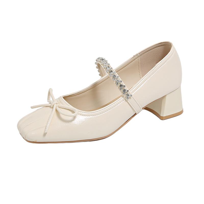 

French rhinestone Mary Jane women s shoes 2025 new summer temperament single shoes are not tired of thick heels with skirts and high heels 35
