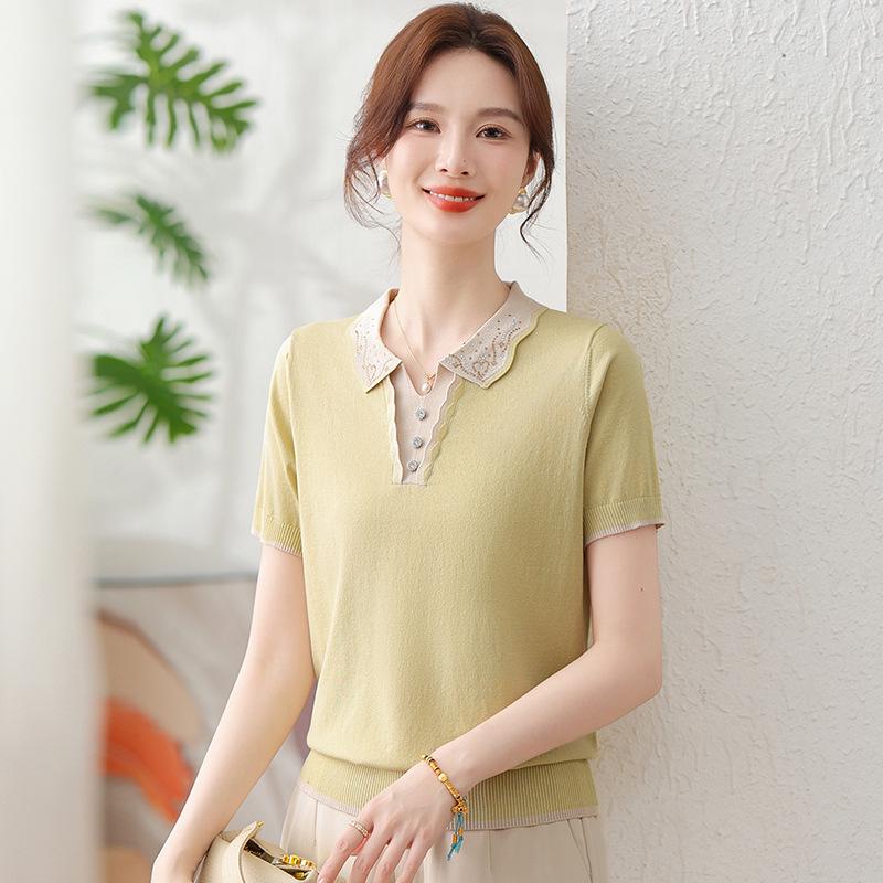 

Mom s Plus Size Mulberry Silk Short Sleeve Top - Age-Reducing Summer Knit for Middle-Aged and Elderly Women 3XL (120-135 lbs)