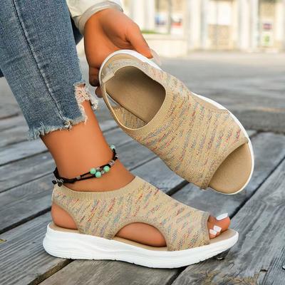 Sommer Neue offene Sandalen mit dicker Sohle und modischer Farbblockierung im Fly Weave-Stil, Fischmaul-Sandalen