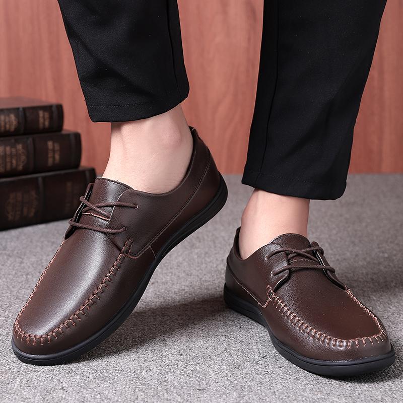 Leather Handmade Lace-Up Male Shoes Vintage All-match Business Shoes Mens Slip On Leisure Walk Shoes Classic Flats Driving Shoes