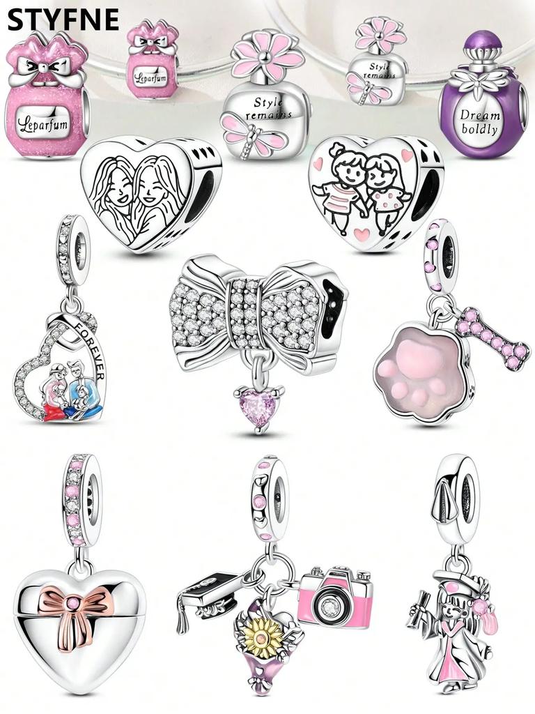 Charm Bead Charms Plata copper Colors HeartShaped Bow Perfume Bottle Bead Charms Pendant for Authentic Bracelets for Women Do It Yourself Jewellery L