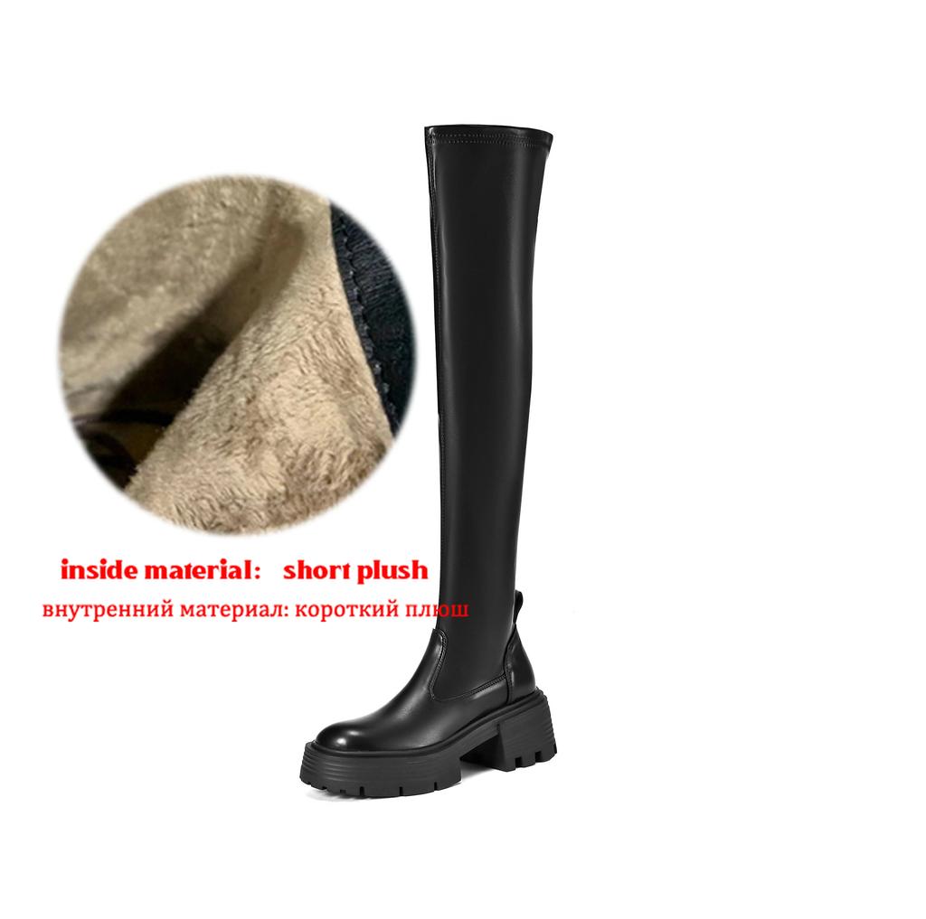 Krazing Pot Microfiber Autumn Winter Shoes Thick Bottom Flat Platform Size 43 Long Boots Zipper Over-the-knee Boots