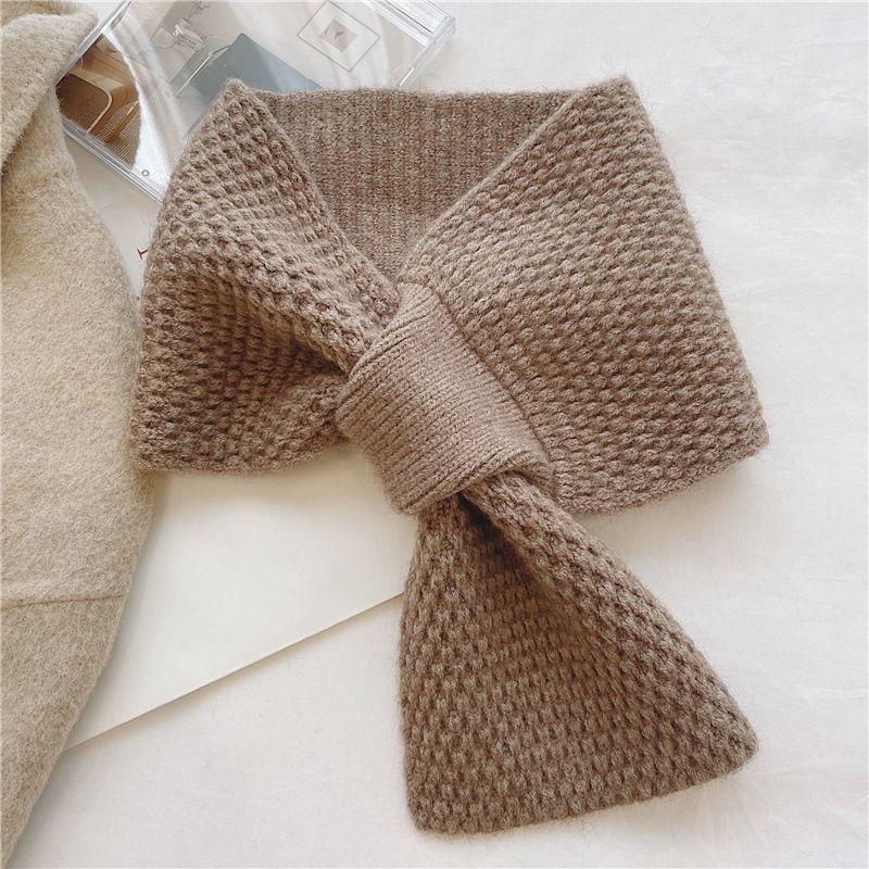 New Style Lazy Small Scarf Cross Scarf for Women Knitted Korean Version Versatile Warm Solid Color Autumn and Winter Small Scarf