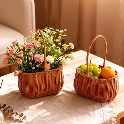 Handheld Woven Rattan Flower and Fruit Basket - Perfect for Shops, Children's Day, Souvenirs, or Postpartum Gifts