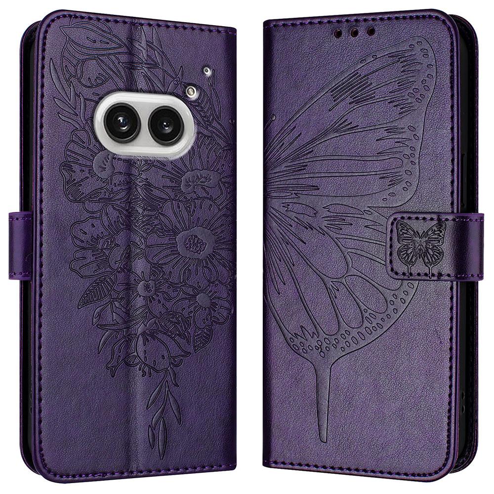 For Nothing Phone (2a) Plus/Phone (2a) Wallet Case with Wrist Strap Butterfly Imprint Leather Phone Cover