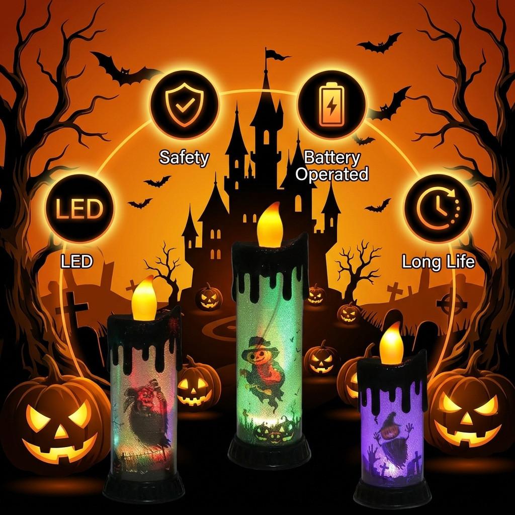 Halloween Decor Electronic Candle With Ghost Hand For Spooky Atmosphere