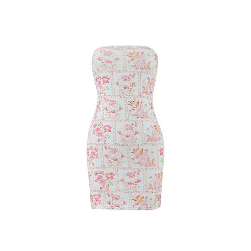 

Outfitgirl Funny Fruit Printed Mini Tube Top Short Skirt Beach Seaside Vacation Dress Color IV L