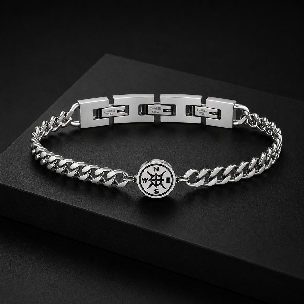 Fashion Compass Bracelet for Men, Waterproof Stainless Steel Chain Wristband Bracelets, Stylish Retro High Quality Jewelry