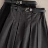 Gray Wool Blend High-Waisted Pleated Skirt for Petite Figures - Mid-Length A-Line Autumn Design