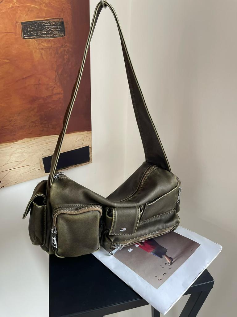 Vintage Multiple Pockets Motorcycle Bag Designer Women Handbags Luxury Soft Pu Leather Shoulder Bags Large Messenger Bag 2025