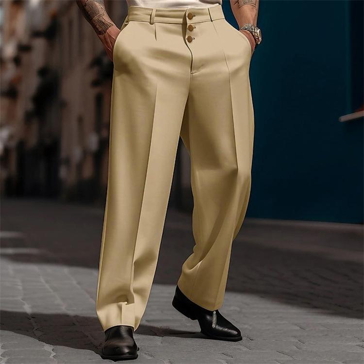 

Men s Solid Color Three-button Solid Color Loose Straight Fashion Trousers S