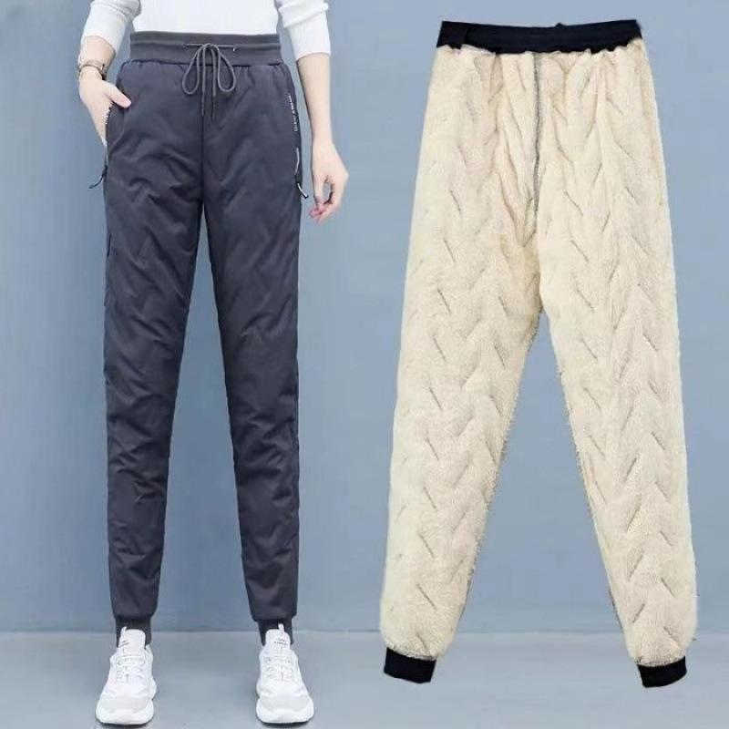 2024 Damen Große Baumwoll-Winterhose: Plus Samt, Verdickt, Winddicht, Warmes Lammfell.