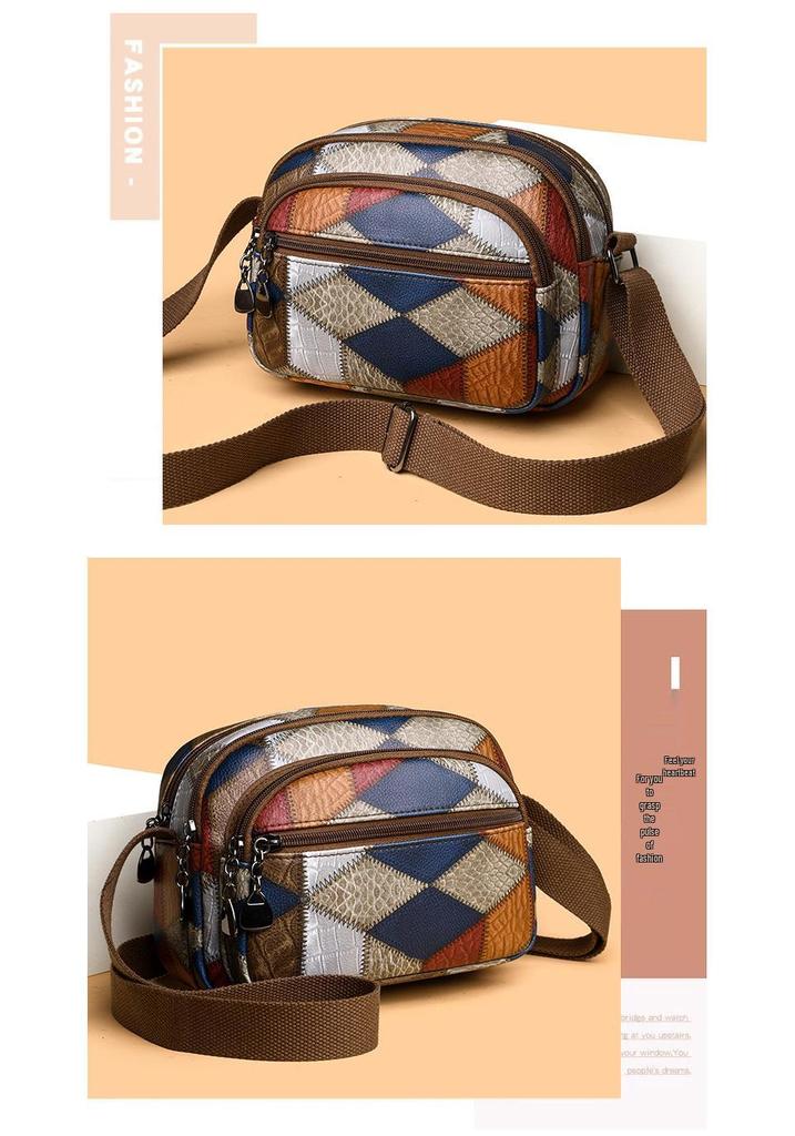 2024 Ethnic Color Block Patchwork Crossbody Phone Bag for Women
