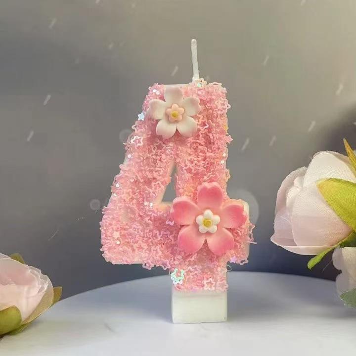 Geburtstag Rosa Stern Kerze Kuchenaufsatz Farbe Kreativ Zahl 0-9 Kerzen Blumen Digitale Kerzen Mädchen Geburtstagsparty Dekoration