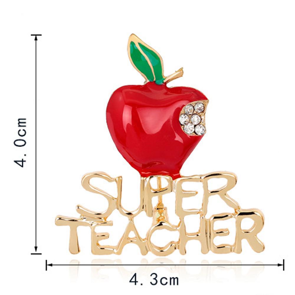 Red Rhinestone Apple Brooch - Teacher Gift Lapel Pin