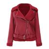 Womens Faux Suede Leather Jacket With Fur Collar Fall Winter Warm Outerwear Long Sleeve Zipper Coat